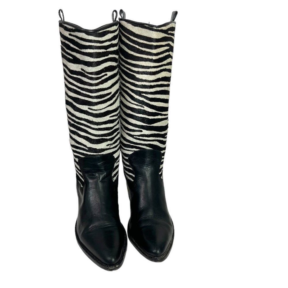 Brighton Victoria Zebra Pony Hair Leather Cowboy Boots Black & White Stripe  6.5 - Picture 2 of 9